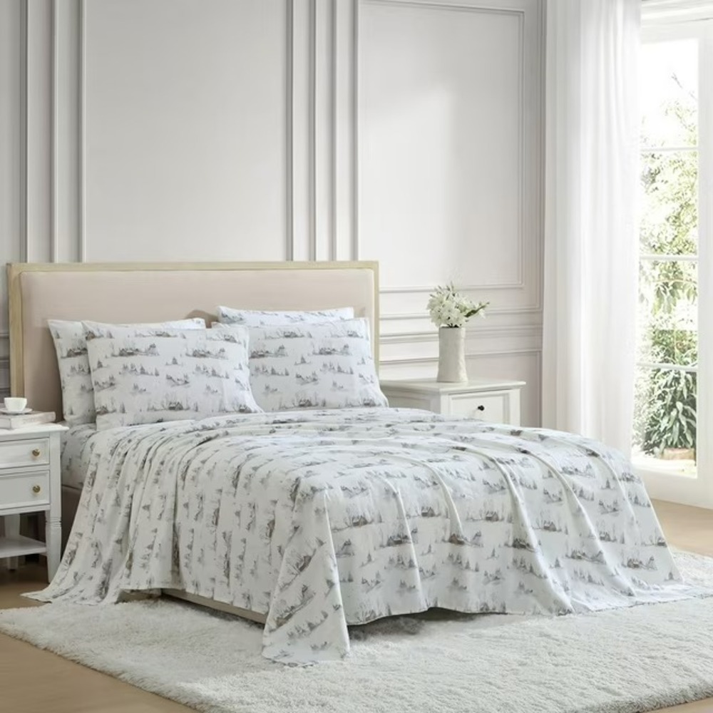 Lenox 6 Piece Flannel Sheet Set King Cottage Neutral 100% Cotton Winter Cabin